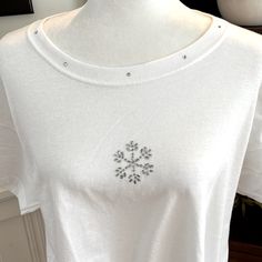 Brand New Vintage Heavy Weight T Shirt With Snowflake Embellishment And Shiny Studded Neckline 27 Inches Long 23 Inches Armpit To Arm Pit Brand New Without Tags Snow Flakes, New Vintage, Shirt Color, Heavy Weight, Colorful Shirts, Color White, Tops & Tees, Womens Tops, Brand New