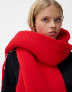 Solid-colored scarf - Accessories - Women | Bershka Casual Solid Winter Shawl, Casual Solid Shawl For Winter, Casual Red Winter Scarf, Casual Red Scarf For Cold Weather, Trendy Winter Shawl Scarf, Casual Winter Shawl Scarf, Trendy Winter Shawl Scarves, Red Shawl Scarf For Winter, Casual Solid Shawl Scarf