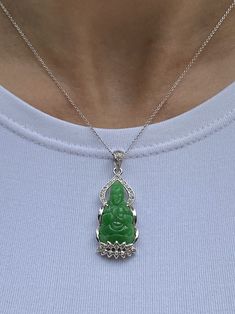 Buddha Necklace Aesthetic, White Gold Jade Pendant Jewelry, Carved White Gold Pendant Jewelry, Carved White Gold Necklaces As Gift, Carved Silver Jade Necklaces, Silver Carved Jade Jewelry, Carved Silver Jade Necklace, Carved Jade Necklace In Silver, Carved Silver Jade Jewelry