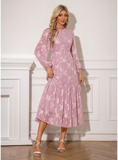 JJ's House No Ruffle Jacquard Chiffon Midi Scoop Fall Spring Winter A-line Elastic Waist Yes Blush S Height:5.7ft(174cm) Bust:33.5in(85cm) Waist:26in(66cm) Hips:36in(91cm) Dress. #JJ's House #No #Ruffle #Jacquard #Chiffon #Midi #Scoop #Fall #Spring #Winter #Aline #ElasticWaist #Yes #Blush #S #Dress A-line Chiffon Midi Dress With Floral Print, Chiffon Midi Dress With Ruffle Hem And V-neck, Spring Floral Print Ruffle Dress, Midi Length, Spring Floral Print Midi-length Ruffle Dress, Pink A-line Midi Dress With Ruffle Hem, Chiffon Midi Dress, Elastic Waist, Chiffon, Midi Dress