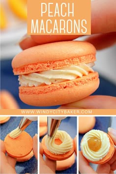 how to make peach macarons with orange icing and whipped cream on top