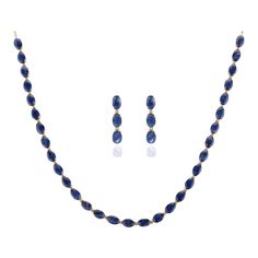 This is part of Chairish’s Fine Jewelry assortment.  19.12ct Natural Blue Sapphire Earrings and Necklace Jewelry Set Crafted in 14K Gold studded with oval cut blue sapphire. This stunning piece of jewelry instantly elevates a casual look or dressy outfit.  Sapphire stimulates concentration and reduces stress. Designed with oval cut blue sapphire studded in a prong setting making a necklace and dangle earrings set in solid gold settings. This is a perfect blue sapphire earrings and necklace set. Elegant Blue Marquise Jewelry, Elegant Blue Oval Beads Jewelry, Elegant Oval Tanzanite Jewelry, Elegant Blue Oval Beaded Jewelry, Marquise Sapphire Jewelry For Formal Occasions, Formal Marquise Sapphire Jewelry, Elegant Sapphire Briolette Jewelry, Formal Faceted Tanzanite Jewelry, Elegant Faceted Sapphire Gemstones