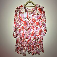 Nwt. Woman’s Zara Floral Summer Dress. In Red And White. Size L. White Floral Dress For Fall, Red Floral Dress For Spring Brunch, Casual Red Floral Dress For Day Out, Red Midi Dress For Daywear In Spring, Red Mini Dress For Spring Daywear, Red Floral Mini Dress For Fall, Zara Red Midi Dress For Spring, Red Floral Print Mini Dress For Fall, Zara Red Dress For Day Out