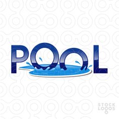 the word pool is made up of blue letters and splashing water