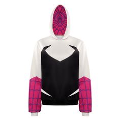 The Spider Verse Gwen Stacy Costume Hoodie 2XL Hooded Hoodie For Cosplay Events, Hooded Cosplay Hoodie For Cosplay Events, Superhero Hoodie For Streetwear, Pop Culture Hooded Sweatshirt With Character Print, Sporty Hooded Hoodie With Character Print, Cosplay Hooded Sweatshirt With Drawstring, Halloween Cosplay Hoodie With Drawstring Hood, Cosplay Long Sleeve Sweatshirt With Adjustable Hood, Pop Culture Winter Hoodie With Character Print