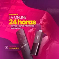 a woman holding two remote controls in front of her face and the words 24 horas on it