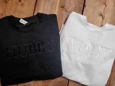 NOT A PERSONALIZED ITEM.  THIS IS FOR WIFEY OR HUBBY ONLY Wife Sweatshirt, Hubby Sweatshirt, Gift for Fiance, Wedding Gift, Wedding Sweat, Husband and Wife Gift,Matching Couple Sweatshirt,Valentines Awesome Super Soft Crew Neck Sweatshirt that is perfect for a new Groom,  Upcoming Groom. These are a great engagement gift, anniversary gift, even wedding gift!  It is a great gift for your husband for your fiance, for your boyfriend, Son, Brother.  It is also great for a honeymoon trip!  Even a Bac Sweat Couple, Girls White Shirt, Wife Sweatshirt, Wifey Sweatshirt, Mrs Sweatshirt, Bride Sweatshirt, Gifts For Fiance, Couples Sweatshirts, Future Wedding Plans