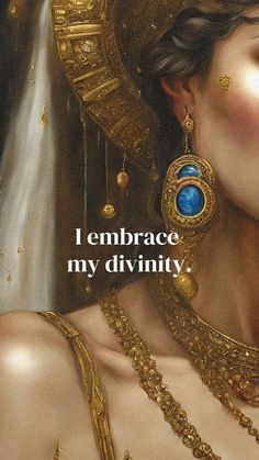 an image of a woman with jewelry on her face and the words embrace my divinity