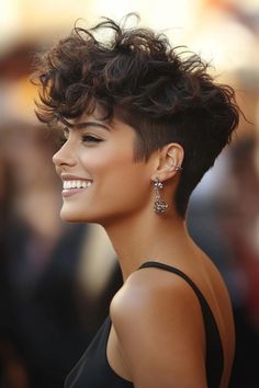 Click for More ➡️ | Save for Later ❤️  A curly pixie cut that enhances natural curls, with deep mahogany tones adding depth and richness to the hair. (Curly Pixie with Deep Mahogany - Short Hairstyles For Thick Hair) Black Curly Pixie Haircut, Thick Short Curly Hair, Pixie Thick Hair, Unique Short Haircuts, Pixie Haircut Curly Hair, Pixie Cut For Thick Hair, Pixie Cuts For Thick Hair, Short Curly Pixie Cut, Short Haircuts For Thick Hair