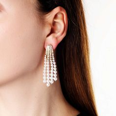 Crafted with meticulous attention to detail these Tassel drop earrings cascade with 3.5-6.5mm White Japanese Akoya pearls descending from an elegant diamond motif, our Tassel earrings are the epitome of modern high jewellery sophistication. Pearl Size: 3.5-6.5mmMetal: 18K Yellow GoldApproximate Diamond Weight: 1.86cts Pearl Diamond Earrings, Rare Pearls, High Jewellery, Pearl And Diamond Earrings, Pearl Jewellery, Tassel Drop Earrings, Yoko London, Earring Crafts, Pearl Types