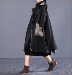 Long Women Casual Hooded Parka Plus Size Coat Jacket ,Custom make service available! Please feel free to contact us if you want this dress custom made.Materials used: cotton blendedMeasurement:One size fits all for this item. Please make sure your size doesn't exceed this size: 3XL/BUST-116cm length 106cm / 41.73"bust 132cm / 51.96"Sleeve length 73cm / 28.47" Most of our dresses are made of cotton linen fabric, soft and breathy. loose dresses to make you comfortable all the time.Flattering cut. Black Hooded Jacket With Pockets For Fall, Fall Black Hooded Jacket With Pockets, Cotton Hooded Long Coat Jacket For Fall, Cotton Hooded Long Coat For Fall, Black Hooded Jacket With Stand Collar For Fall, Black Cotton Outerwear For Winter, Oversized Black Long Sleeve Parka, Cotton Hooded Jacket For Winter Workwear, Winter Workwear Cotton Hooded Jacket