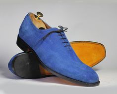 Handmade Men's Blue Color Suede Shoes, Men Lace Up Dress Formal Fashion Shoes on Storenvy Suede Shoes Men, Cap Toe Shoes, Brogues Men, Blue Suede Shoes, Handmade Leather Shoes, Derby Shoes, Up Shoes, Stylish Shoes, Blue Suede