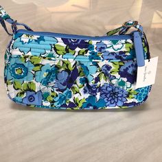 - Blue, Green & White Floral - Adjustable Strap - Mini Bag Blue Canvas Shoulder Bag For Spring, Chic Blue Shoulder Bag With Cell Phone Pocket, Blue Pouch Shoulder Bag For Spring, Blue Bag With Detachable Strap For Spring, Blue Satchel Shoulder Bag For Spring, Blue Shoulder Bag With Adjustable Strap For Spring, Blue Shoulder Bag For On-the-go Use In Spring, Blue Crossbody Bags For Spring, Vera Bradley Bags