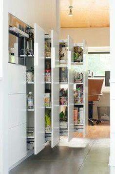 an open pantry with lots of food in it