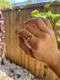 Sterling silver gold plated ring featuring a beautiful blue/purple stone  Adjustable open back but will mostly fit size 6-7.5 Rings Blue Stone, Green Stone Ring, Rings Blue, Trendy Rings, Green Stone Rings, Liquid Metal, Blue Stone Ring, Trendy Ring, Textured Ring