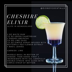 a drink with a lime slice on the rim in front of a black background and text describing it