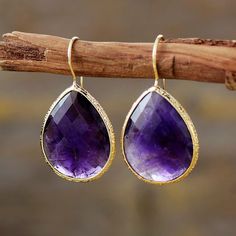 Amethyst Dangle Earrings - Moon Dance Charms Symbol Of Peace, Teardrop Dangle Earrings, Amethyst Gold, Earrings Crystal, Amethyst Jewelry, Spiritual Wisdom, Amethyst Necklace, Crown Chakra, Amethyst Earrings