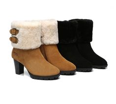 AUSTRALIAN SHEPHERD® UGG Boots Women Shearling Zipper Heel Candice #AS6002 Description: Quality suede leather with Australian Sheepskin Wool, a high-quality outdoor cushion sole, and a lightweight and non-slip design come together for our comfiest, warmest shearling style boots. Available in two versatile colors, these boots will complement any outfit. They are the most comfortable high heels ever. Specification: Brand: Australian Shepherd The shoe upper is made with cow suede, helping you to effortlessly maintain your boots. The fluffy sheepskin wool embraces your feet in absolute warmth during the icy-cold winter. These boots are fully lined with sheepskin wool that is super comfy and soft. The rubber outsole has an excellent performance in terms of durability and lightweight. The zipper Most Comfortable High Heels, Ugg Boots Women, Comfortable High Heels, Steel Toe Shoes, Leather Colors, Zipper Heels, Womens Ugg Boots, Shearling Boots, Black Heel