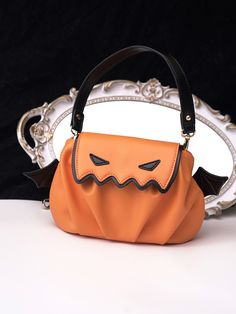 This price is for a bag , a handle and a shoulder strap only. Bag Details:Fold-over Flap / Magnetic Snap / Zip ClosureFabric:PU Size Free Size Length 20 Width 4 Height 14 Novelty Purses, Cute Goth, Halloween Orange, Orange Pumpkin, Novelty Bags, Cute Purses, Orange Bag, Disney Accessories, Pumpkin Design