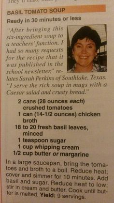 the recipe for this soup is in an old newspaper article about how to use it