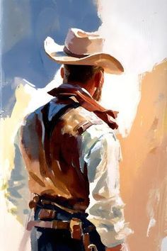 a painting of a man wearing a cowboy hat