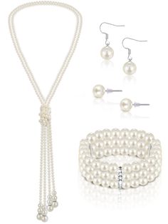 PRICES MAY VARY. Package Contents: this pearl earrings and necklace set contains 1 piece 2 layers pearl necklace, 1 pair of pearl earring and 1 pair of pearl stud, 1 piece of different pearl bracelet, enough to wear in daily life or formal occasions, and you can also share them with others Reliable Material: the pearl jewelry set for women is mainly made of quality resin, smooth on the surfaces, comfortable and safe for you to wear, stable in structure, not easy to break or fade, light in weight Elegant Jewelry For Mother's Day Party, Elegant Adjustable Dangle Jewelry Sets, Elegant Adjustable Jewelry Sets With Dangle Design, Pearl Chain Jewelry Sets, White Round Jewelry Sets For Party, Formal Pearl Jewelry Sets, Party Pearl Chain Jewelry Set, Pearl Chain Party Jewelry, Pearl White Dangle Jewelry For Party