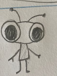 a drawing of a little boy with big eyes and an eyeball on his head