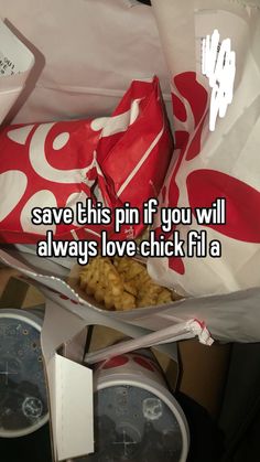 some food in a bag with the words save this pin if you will always love chicken fill