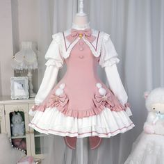 Bell Shirt Bow Dress SE22973 Harajuku Style Pink Dress For Cosplay Events, Fitted Blue Kawaii Dress, Fairy Kei Sleeveless Blue Dress, Kawaii Dresses With Bow, Blue Harajuku Dress With Ruffles, Magic Clothes, Magical Girl Outfit, Punk Style Outfits, Halter Dress Short