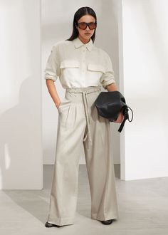 Wide Belted Trousers - Mole - & Other Stories WW Spring Workwear Wide Leg Viscose Pants, Spring Workwear Viscose Wide Leg Pants, Utility Wide Leg Pants For Spring, Spring Utility Wide Leg Work Pants, Wide Leg Tencel Pants With Pockets, Spring Utility Wide Leg Pants For Workwear, Relaxed Fit Tencel Pants With Pockets, Versatile Viscose Wide Leg Work Pants, Versatile Viscose Wide Leg Pants For Work