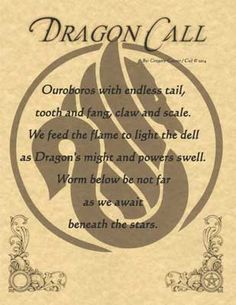 the dragon call is written in black and white with an ornate frame on it's side