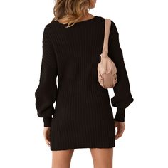 Black V Neck Cable Knit Sweater Dress Casual Knee-length Cardigan For Fall, Black Knit Ribbed Cardigan, Black Ribbed V-neck Mini Dress, Solid Knit Sweater Dress For Fall, Chic Knitted Mini Dress For Winter, Knit Sweater Dress For Fall, Black Knit V-neck Sweater Dress, Black V-neck Knit Sweater Dress, Black Knit Long Sleeve Dress