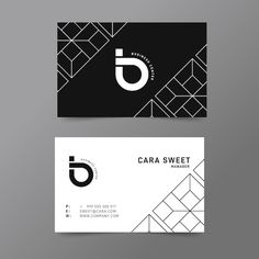 two black and white business cards with the letter d on them, one is for cara sweet