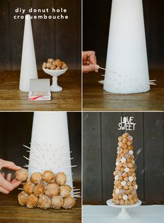 the instructions for how to make a diy crisscrossed cone with donut holes from blitched