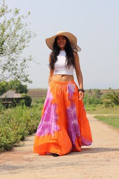 All items are shipped by Thailand Post .Free upgrade to D.H.L. Express when you buy 2 items or more. The USA only Please leave a phone number with orders. US sizing fits XS-XL please check the sizes in inches in the description. This lovely Boho long skirt is made from 100% cotton soft and very comfortable.The skirt is in three tiers and has a full elastic waist band .Half Lined A great piece to wear with a tight or cropped top. Its is very comfy to wear and easy to care for just wash cold cycle Bohemian Orange Maxi Skirt For The Beach, Orange Tiered Maxi Skirt For Vacation, Orange Relaxed Maxi Skirt For Beach, Orange Maxi Skirt For Summer, Beach Hippie Maxi Skirt, Summer Pleated Maxi Skirt, Bohemian Orange Skirt For Vacation, Flowy Hippie Skirt For Vacation, Hippie Tiered Skirt For Vacation