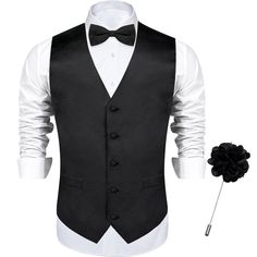 PRICES MAY VARY. 🎁【PURCHASE CONTAINS】Silk Suit Waistcoat+Pre-tied Bowtie+Pocket Square+Cufflinks+Lapel Pin.Not only for personal use, but also excellent gifts to your loved ones on holidays as Christmas, Valentine's Day, Thanksgiving Day,Father's Day, New Yea,Anniversary,birthday ect. 🎁【MATERIAL and CRAFT】Tuxedo vest and bowtie set are made from Silk.2000 stitches high-density fabric makes the vest suit set more practical and wear-resistant.Non-deformed,no pilling,no fading.Excellent stitching Elegant Formal Vest With Ties, Fitted Suits With Ties For Black-tie Events, Fitted Black Suits With Ties, Black Fitted Suits With Ties, Elegant Black Suits For Holiday Season, Elegant Black Holiday Suit, Fitted Wedding Vest, Elegant Fitted Tuxedo For Holidays, Elegant Fitted Vest For Groom