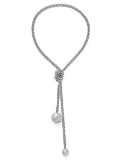 BOTTEGA VENETA    Lariat Tie Wrap Chain Necklace with Hammered Spheres in Sterling Silver   Sterling silver with an antique finish   Double-ring rolo chain   Two hammered spherical ball pendants Designed to wear as a scarf necklace or tied with a single knot   Made in Italy   Length: 130 cm | 51.1" Chain Scarf, Scarf Necklace, Tie Wrap, Double Ring, Ball Pendant, Rolo Chain, Pendant Design, Antique Finish, Bottega Veneta