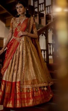 Half Saree Designs For Reception, Wedding Half Saree Bridal Lehenga, Half Saree Jewellery Ideas, South Indian Bridal Lehenga, South Indian Pattu Sarees, Half Saree For Marriage, South Indian Bridal Outfits, South Indian Saree Lehenga, Kanchi Half Saree Designs