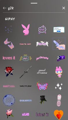 an image of some stickers on the back of a cell phone screen that says, i love u k gipphy