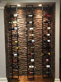 a wine rack in the corner of a room