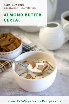 a bowl of almond butter cereal with a spoon