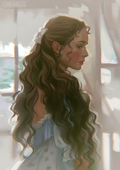 a digital painting of a woman with long hair