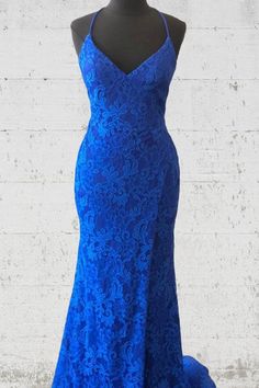 Elegant Lace-up Back Mermaid Royal Blue Long Lace Prom Dress Blue Lace Prom Dress, Teal Cocktail Dress, Short Red Prom Dresses, Fancy Short Dresses, Prom Dresses Elegant, Prom Dresses Long Lace, Royal Blue Lace, Royal Blue Prom Dresses, Red Homecoming Dresses