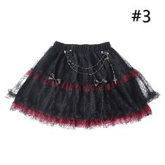 Features: It features elastic waist, removable bowknot decortion on the front, chain decoration on the waist, lace skirt.  Fabric: Cotton  Attention: This price includes a skirt only, others are not included.  Size Chart:  Size (CM): Unit CM; Sizes below are measured in flat-laid position, hand measurement will have discrepancy of about 2 CM.   	 		 			Size(cm) 			Free Size 		 		 			Waist 			56-100 		 		 			Length 			40 Party Mini Skirt With Lace Patchwork, Party Lace Patchwork Mini Skirt, Lace Patchwork Mini Skirt For Party, Party Lace Mini Skirt With Ruffles, Lace Tiered Mini Skirt For Party, Black Lace Patchwork Party Skirt, Black Lace Patchwork Skirt For Party, Black Lace Mini Skirt For Party, Black Lace Skirt For Costume Party