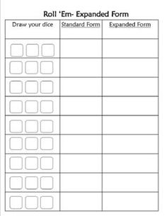 a printable worksheet for the roll'em expanded form