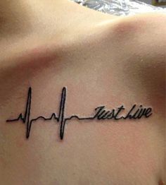 a heartbeat tattoo with the word fast line on it's back ribcage