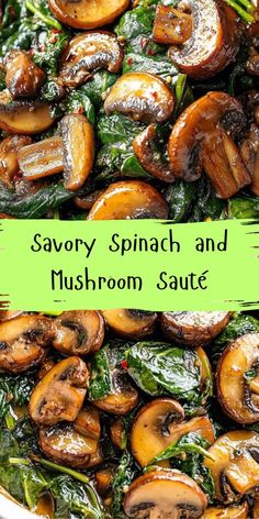 savory spinach and mushroom sauce in a white bowl