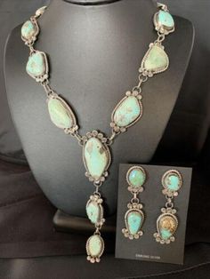 Stunning XL Native American 30" NAVAJO Sterling Silver Dry Creek TURQUOISE LARIAT Necklace Pendants with Matching Earrings. * This beautiful Navajo Lariat Necklace with Dry Creek Turquoise is rare and unique with its design and craftsmanship.Each stone is handpicked and matched tastefully. * Perfect for collectors of art as well as an excellent gift for your loved ones.Only for a limited time. * Length Necklace 30" * Drop 5" * Suggested Retail value $6699 .Very popular * Artisan Bennett Yazzie Made in USA. Listing and template services provided by inkFrog (https://signin.ebay.com/authorize?client_id=inkFrogI-eBayShop-PRD-45d7504c4-548de517&response_type=code&redirect_uri=inkFrog__Inc.-inkFrogI-eBaySh-vlfzfmcd&scope=https://api.ebay.com/oauth/api_scope%20https://api.ebay.com/oauth/api_scope Western Style Turquoise Dangle Jewelry, Handmade Western Lariat Jewelry, Turquoise Lariat Gemstone Jewelry, Handmade Turquoise Lariat Jewelry, Turquoise Natural Stones Lariat Jewelry, Turquoise Lariat With Natural Stones, Turquoise Lariat Jewelry With Natural Stones, Western Blue Lariat Jewelry, Blue Western Lariat Jewelry