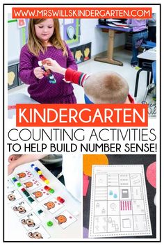 a collage of pictures with the words, kindergarten counting activities to help build number sense