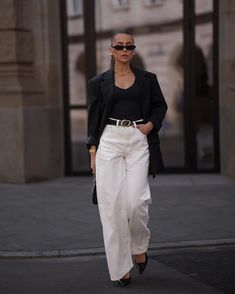 Business Casual Blazer Outfits, Blazer Outfits Classy, Blazer Outfits Elegant, White Palazzo Pants Outfit, Types Of Pants For Women, Classy Blazer Outfits, Fashion Blazer Outfits, Blazer Outfit Ideas, Black Slim Pants